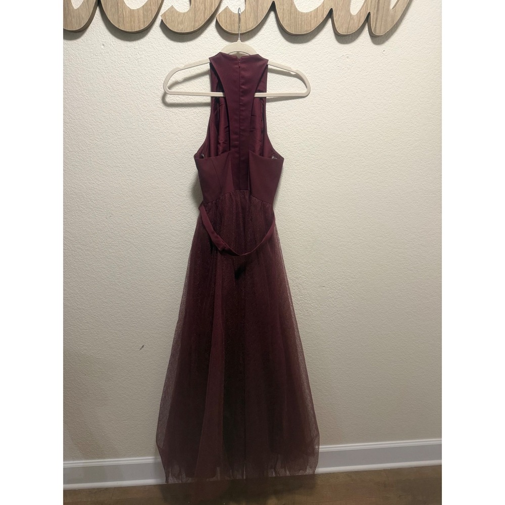 White by Vera Wang Burgundy Halter Tulle Gown Formal Bridesmaid Dress Size 4 - Picture 2 of 3